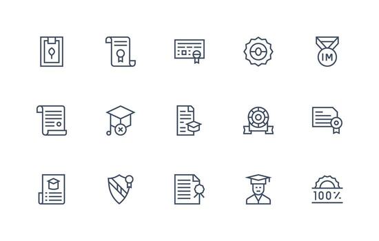 15 Icons for Certification in Regular Line Format Scalable Icon Pack vector