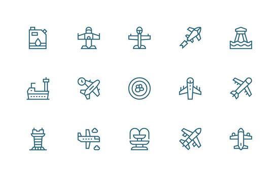 Jet featuring 15 Icons in Regular Line Design Customizable Icon Series for Mobile Screens vector