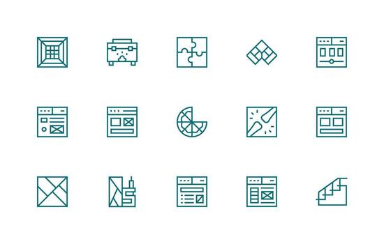 sección icono colección con 15 regular línea diseños íconos construido para visual consistencia paquete vector