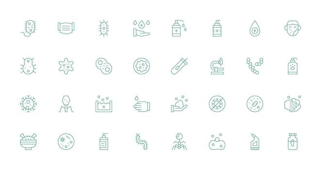 Bacteria Icon Set with 32 Thin Line Graphics Detailed Icon Collection for Design Systems vector