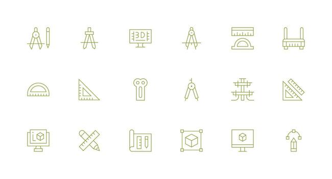 Cad Set with 18 Minimal Line Icons Interface Icon Collection for Daily Projects vector