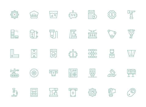 Machine Icon Set with 35 Light Line Graphics Interface Icons for Daily Use vector
