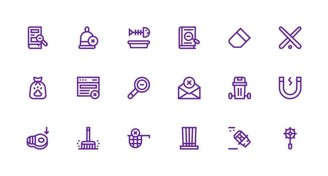 eliminar icono conjunto con 18 fuerte carrera línea gráficos organizado glifo íconos para rápido diseño vector