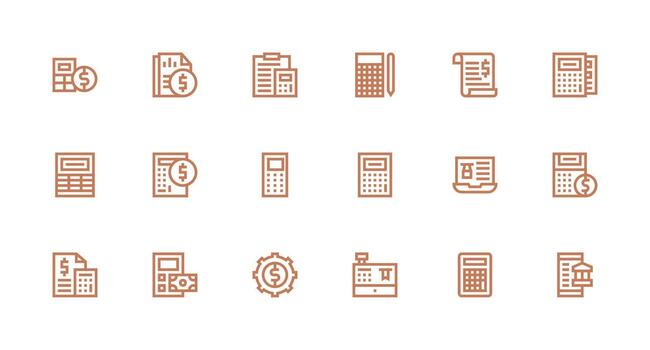 Accounting Software Icon Set with 18 Strong Stroke Line Graphics User Interface Icons for Digital Products vector