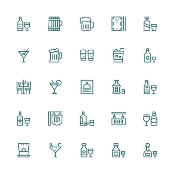 Pub featuring 25 Icons in Medium Stroke Outline Design High-Resolution Icons for Any Platform vector