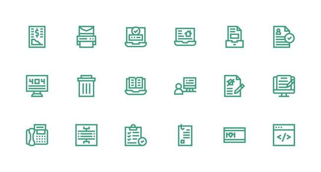 Strong Stroke Line Style Document Icons with 18 Vectors Icon Collection Set