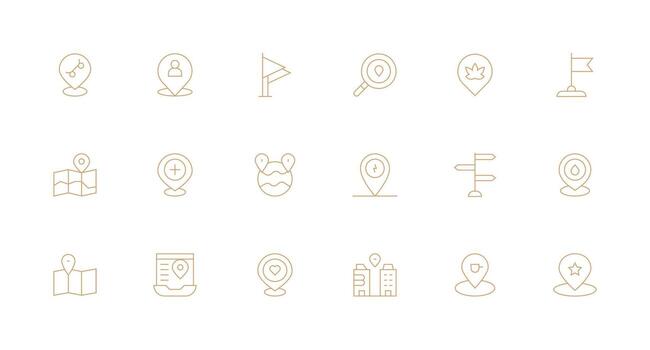 18 mínimo línea diseños para mapa marcador íconos limpiar icono conjunto icono paquete para ui proyectos vector
