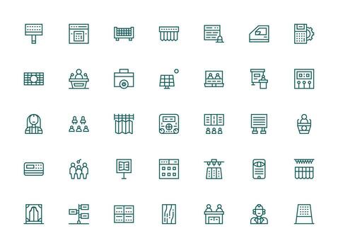 panel visual paquete conteniendo 35 regular limpiar línea íconos claro y conciso icono conjunto colección vector