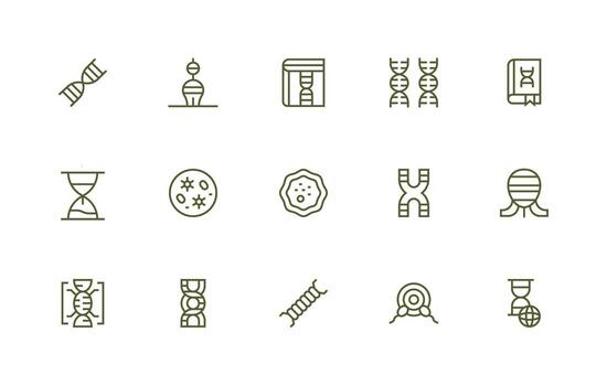 Genetics Icon Collection with 15 Regular Line Designs Clear and Concise Icon Set Collection vector
