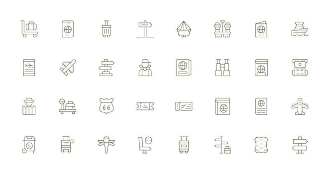 32 Icons for Traveler in Thin Line Format Customizable Icon Series for Mobile Screens vector