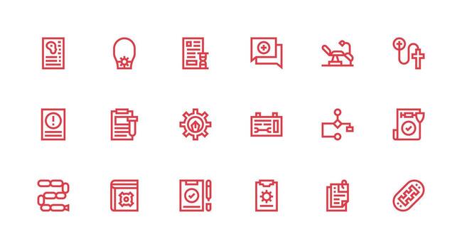 Procedure Design Icons featuring 18 in Strong Stroke Line Style Essential Icon Collection vector