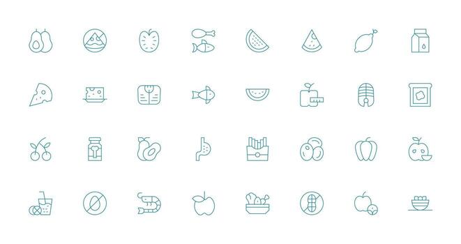32 Diet Icons in Thin Line Aesthetic Complete Icon Bundle for Web Design vector