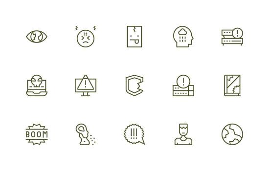 sistema fracaso diseño íconos presentando 15 en regular línea estilo interfaz icono colección para diario proyectos vector