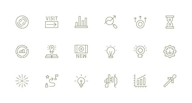 18 íconos para Progreso indicador en mínimo línea formato interfaz icono colección para diario proyectos vector