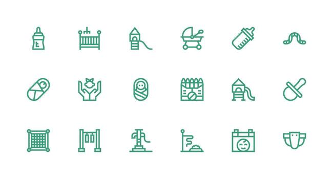 18 Strong Stroke Line Icons for Childcare Graphics Minimal Icon Set for Interface Projects vector