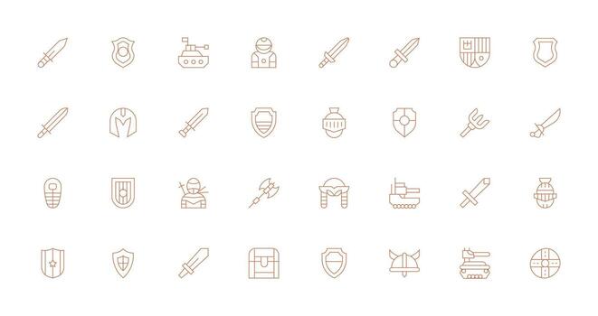 32 Thin Line Icons for Armor Graphics Complete Icon Bundle for Web Design vector