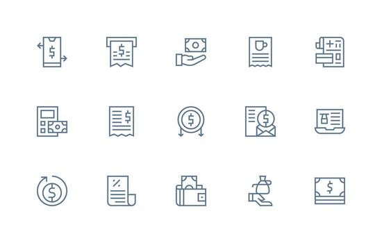 15 Icons for Bill in Regular Line Format Complete Icon Bundle for Web Design vector