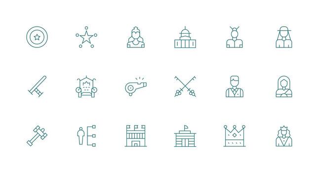 Authority Icon Set with 18 Minimal Line Graphics Clean Icon Collection for Web Use vector