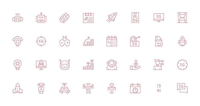 32 Icons for Future in Thin Line Format Icon Set for Projects vector