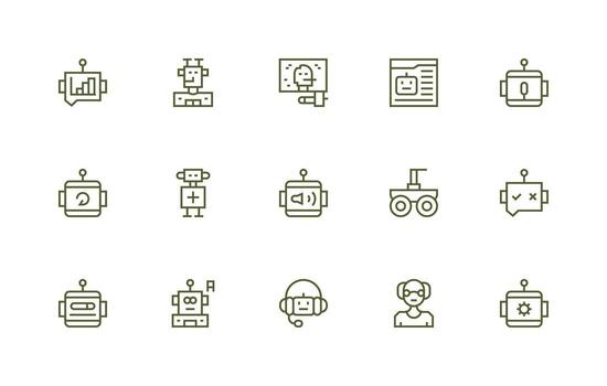 Regular Line Style Robot Icons with 15 Vectors Icon Collection Set