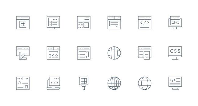 Browser Icon Collection with 18 Minimal Line Designs Balanced Icon Set for Functional Design vector