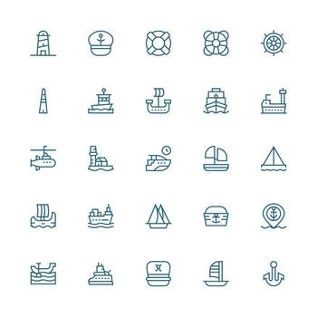 Medium Stroke Outline Style Ship Icons with 25 Vectors Customizable Icon Series for Mobile Screens