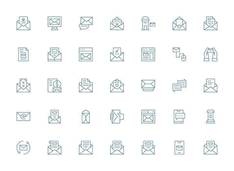 ligero línea estilo correspondencia íconos con 35 vectores listo para la interfaz de usuario icono colección