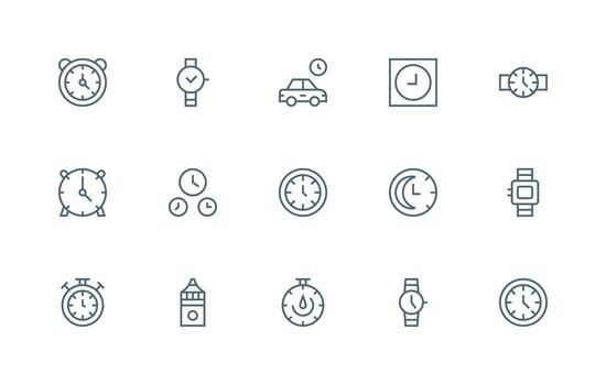 15 Regular Line Designs for Minute Icons Icon Set for Projects vector