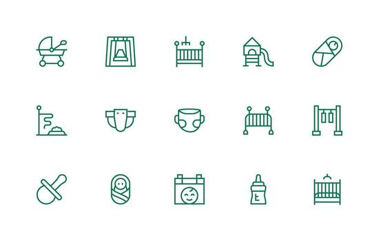 Childcare Icon Set with 15 Regular Line Graphics Simple Icon Pack vector