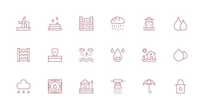 Flood including 18 Minimal Line Illustrations Multi-Purpose Icon Set vector