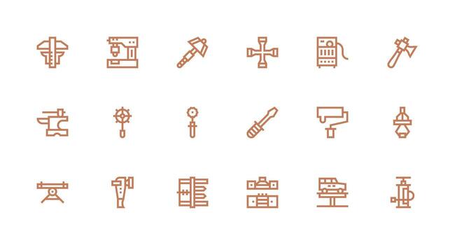 Tooling Set with 18 Strong Stroke Line Icons UI Icon Set vector