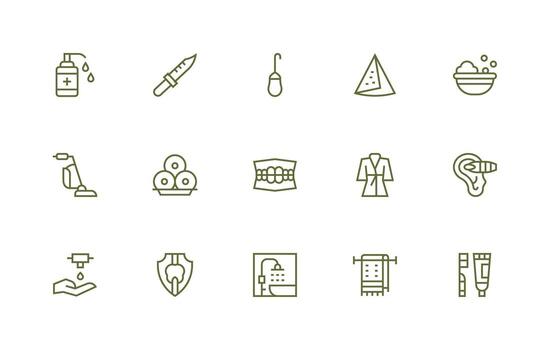 Hygiene Icon Set with 15 Regular Line Graphics Organized Glyph Icons for Fast Design vector