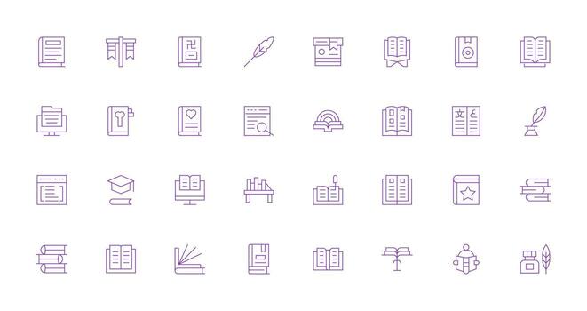 Literature Icon Set with 32 Thin Line Graphics Well-Structured Icons for Creative Use vector