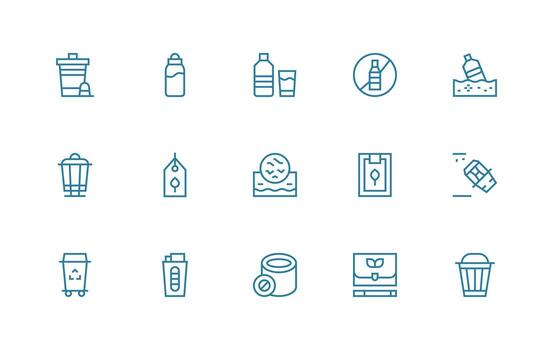 15 Regular Line Icons for Recycling Graphics All Device Compatible Icon Set vector