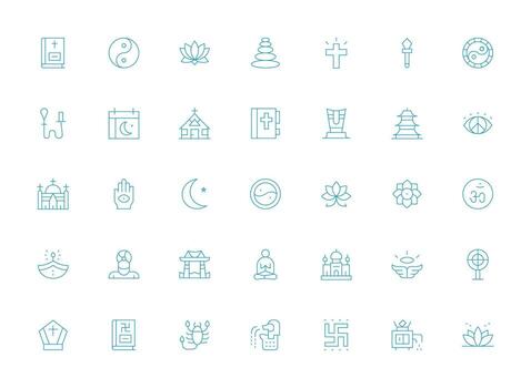 Spiritual Icon Set with 35 Light Line Graphics Simplified Icon Pack for Visual Tools vector