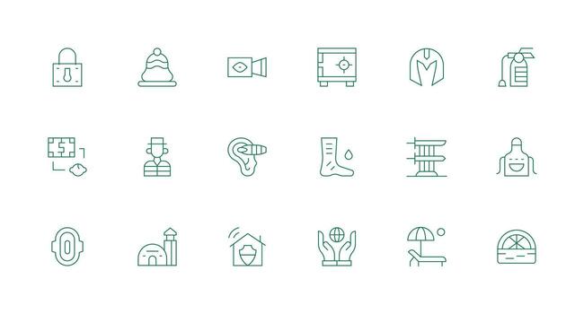Protection Icon Set with 18 Minimal Line Graphics All-Purpose Icon Design Pack vector