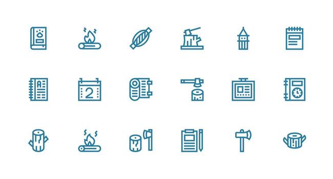 Log Design Icons featuring 18 in Strong Stroke Line Style Interface Icons for Daily Use vector