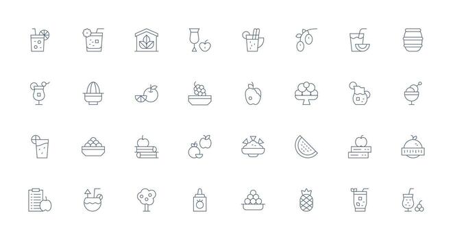 Fruit Set with 32 Thin Line Icons Icon Set for Apps vector