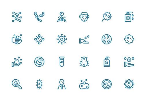 Bacteria Visual Pack containing 24 Thick Line Line Icons High-Resolution Icons for Any Platform vector