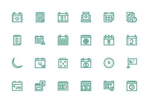 24 Thick Line Line Style Icons from Calendar Collection Balanced Icon Set for Functional Design vector