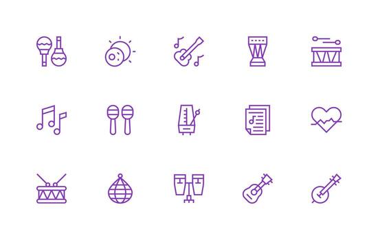 Rhythm Visual Pack containing 15 Regular Line Icons Pixel Perfect Icons for Modern Apps vector