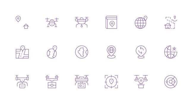 Mapping Visual Pack containing 18 Minimal Line Icons Simple Icons for Interface and Wireframes vector