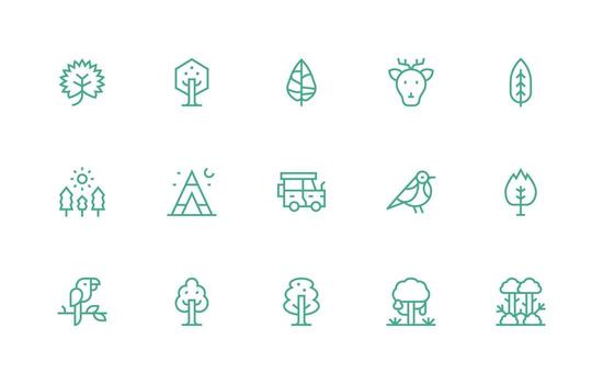 Forest featuring 15 Icons in Regular Line Design Reliable Icons for All Interfaces vector