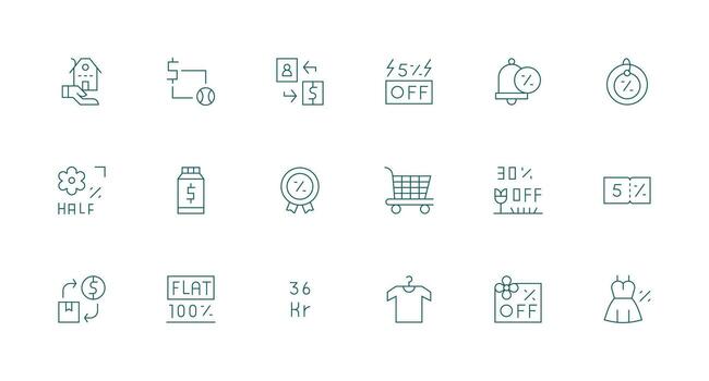 Minimal Line Style Sale Icons with 18 Vectors Flexible Icon System for Web Interfaces