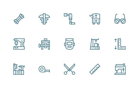 15 Regular Line Designs for Fabrication Icons Customizable Icon Series for Mobile Screens vector