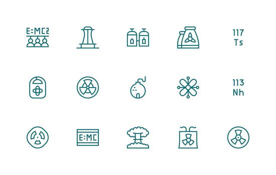 Nuclear Icon Set with 15 Regular Line Graphics Optimized Icon Pack for Digital Products vector