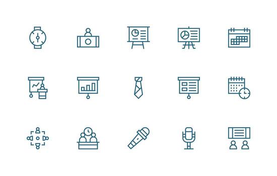 15 Regular Line Vectors for Meeting Theme Lightweight Icon Series for Fast Prototypes