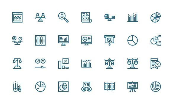 Comparison Design Icons featuring 28 in Bold Line Style Neat Icon Set vector