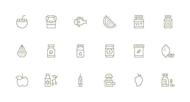 Vitamin featuring 18 Icons in Minimal Line Design Interface Icon Collection for Daily Projects vector