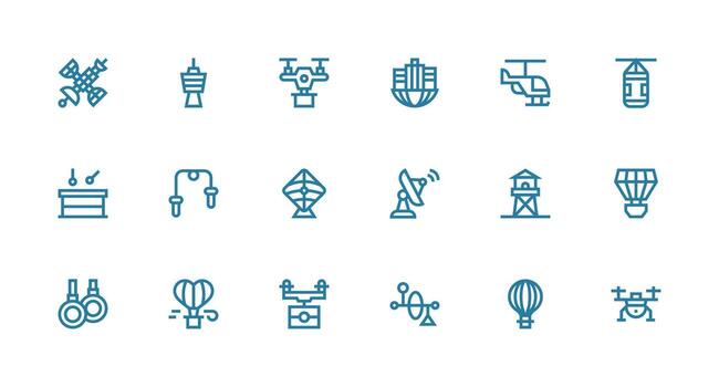 Aerial Icon Set with 18 Strong Stroke Line Graphics User Interface Icons for Digital Products vector